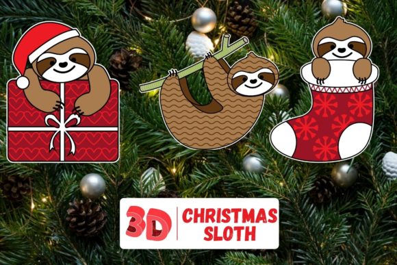3D Christmas Sloth SVG Bundle