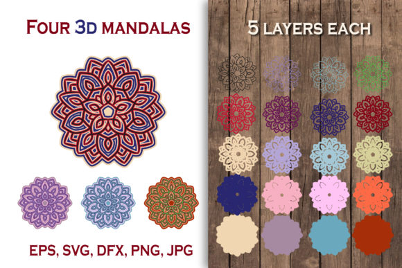 3D Mandalas in Four Color Versions
