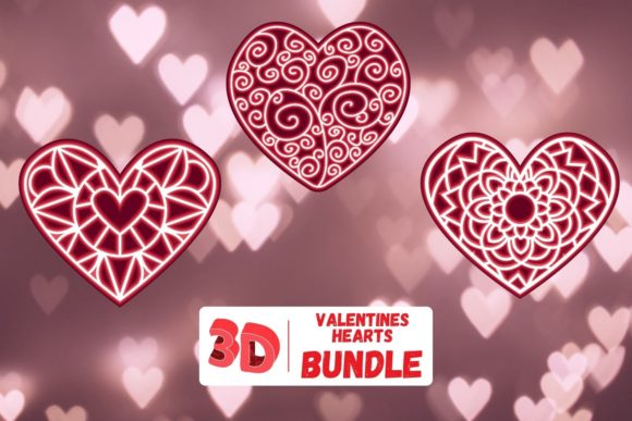 3D Valentines Hearts SVG Bundle